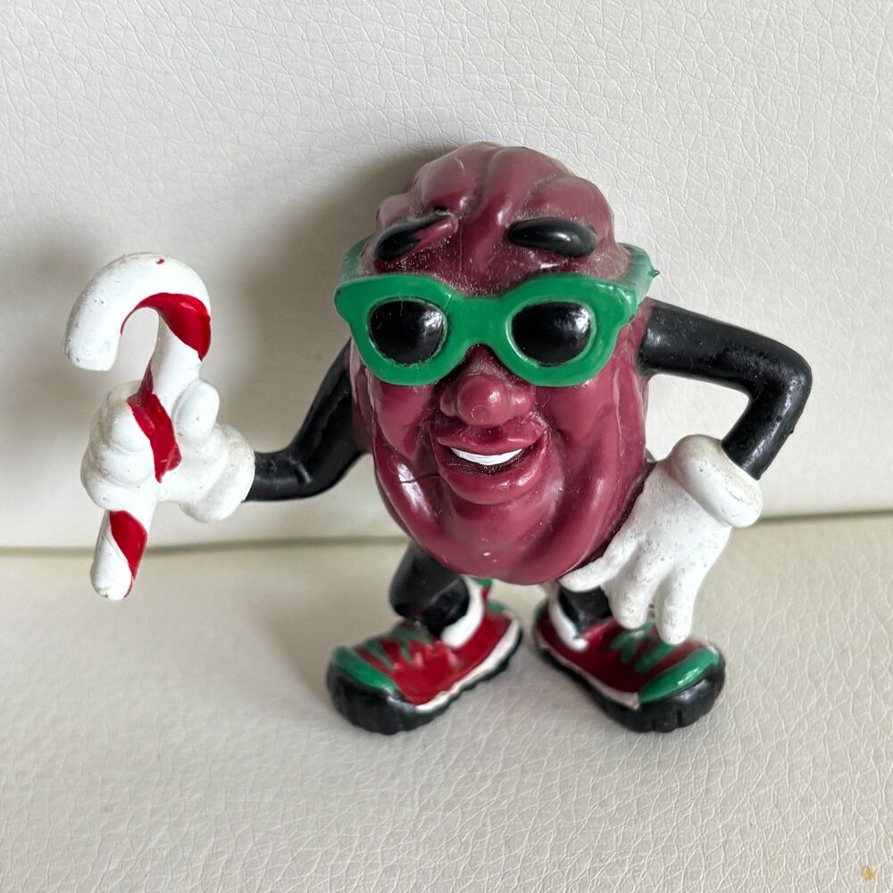 Vintage 1988 California Raisins Christmas Candy Cane Figure 3.5" CALRAB PVC